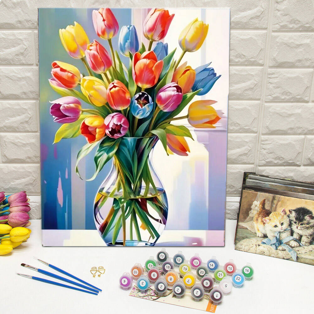 Florist Supply Vases - Momoart สินค้าใหม่ชุดสีสําหรับผู้ใหญ่ดอกทิวลิปดอกไม้ DIY จิตรกรรมโดยตัวเลขแจกันชุดผ้าใบ Handmade ของขวัญ