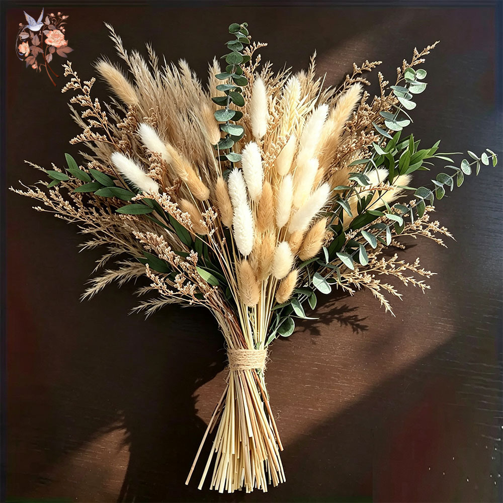 Eucalyptus Preserved - ช่อดอกไม้แห้งธรรมชาติ 80 ชิ้น ประกอบด้วยหญ้าปัมปัสและใบยูคาลิปตัส สำหรับตกแต่งบ้านสไตล์รัสติก ตกแต่งโต๊ะงานแต่งงาน