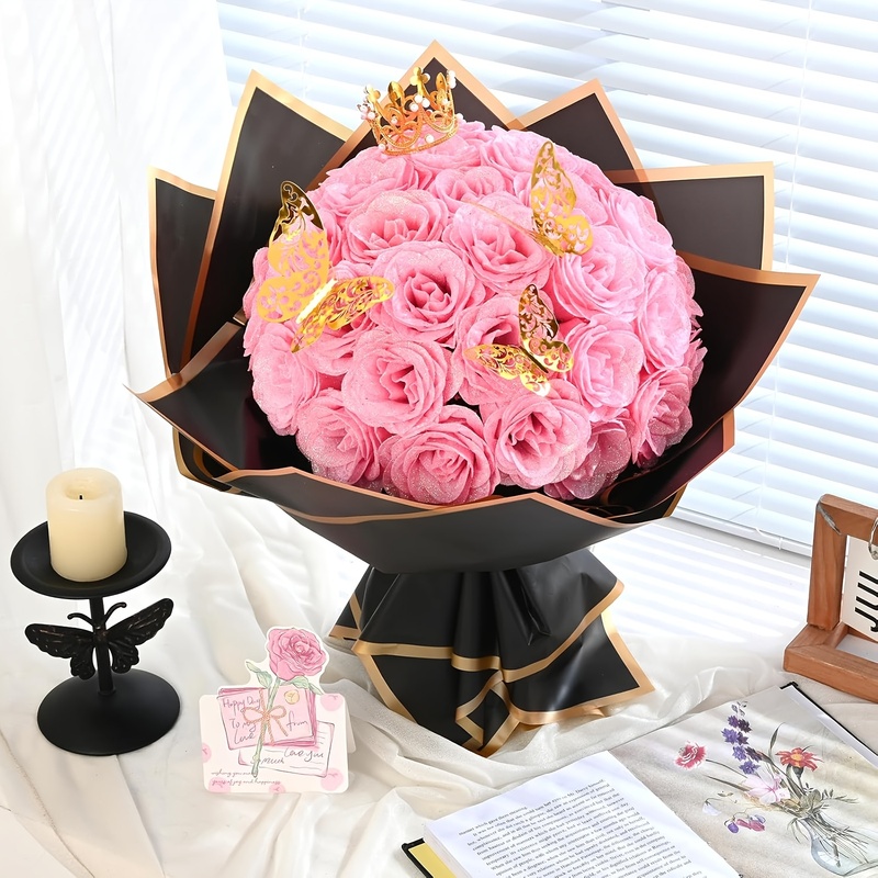 Florist Supply Bulk - ช่อดอกกุหลาบกลิตเตอร์ 24 ชิ้น, ช่อดอกไม้ประดิษฐ์ DIY, ของขวัญสำหรับเทศกาล